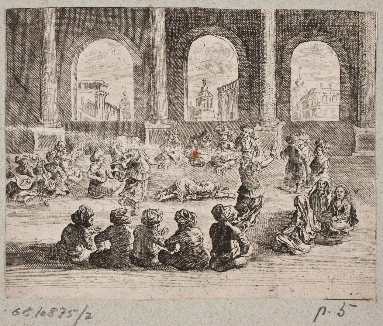 Dansçılar tarafından eğlendirilen bir şirket ile oryantal saray iç by Augustin John