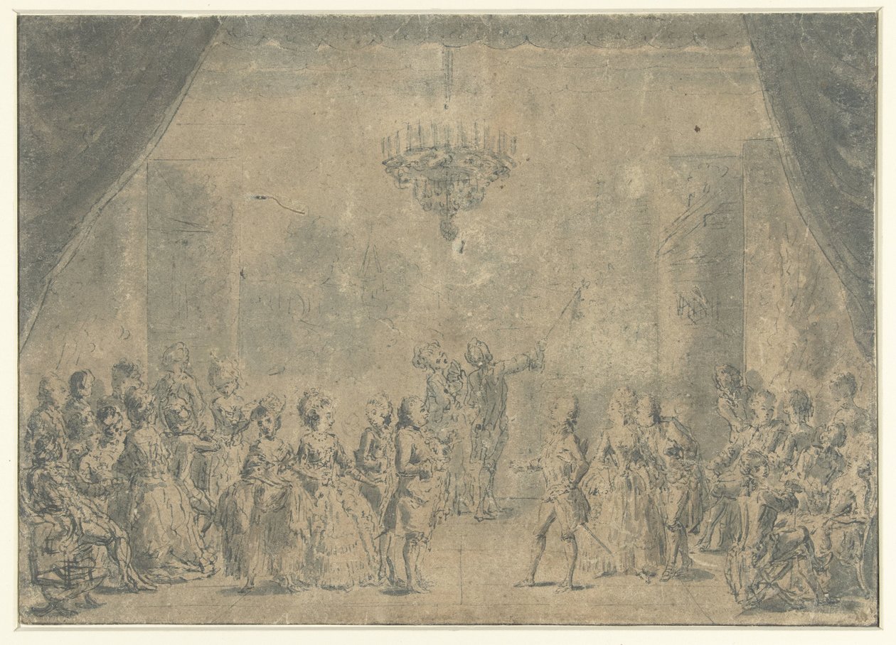Bir sahnede sunulan bir resepsiyon by Augustin de Saint Aubin (manner of)