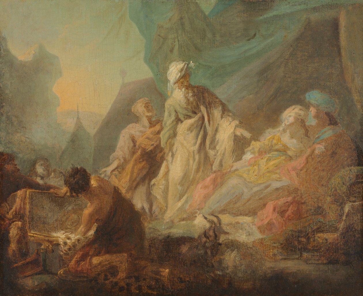 Laban Çalınan Tanrılarını Arıyor, 1753. by Augustin de Saint Aubin