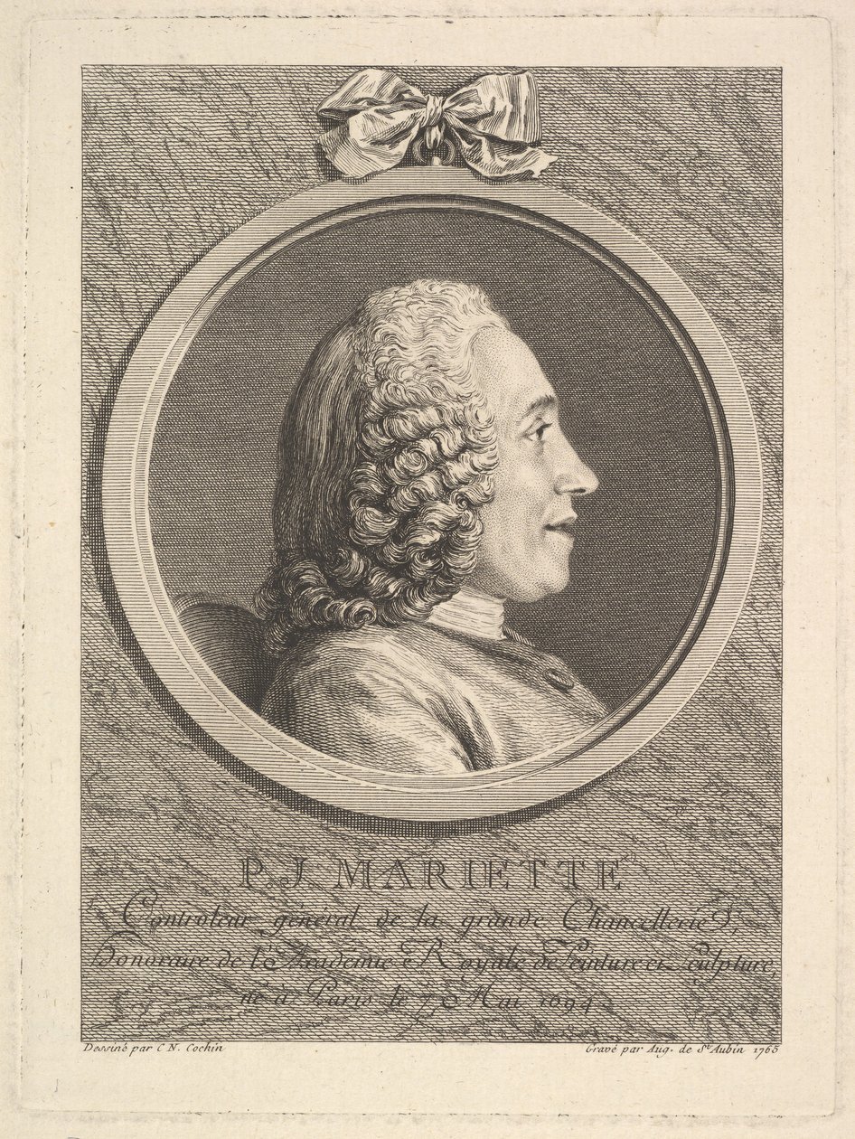 Pierre-Jean Mariette'in portresi, 1765. by Augustin de Saint Aubin