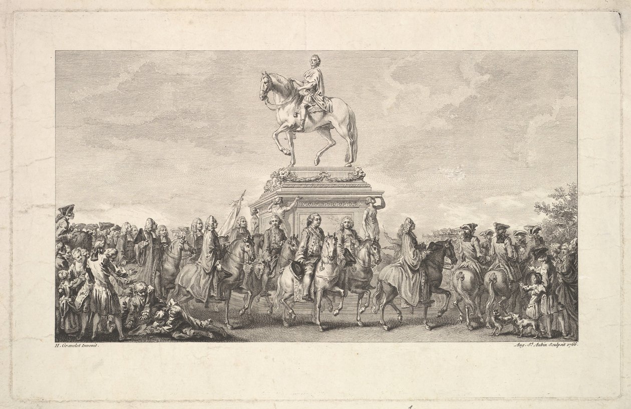 Louis XV Heykelinin Açılışı, Vignette sayfa 1, Description des Trava..., 1766