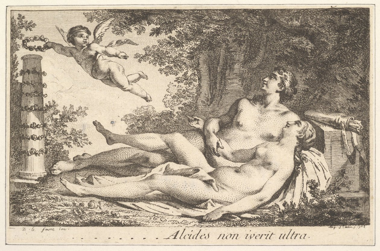 Ağustos adının yanındaki küçük resim. Augustin de S..., 1762 adının yanında de St. Aubin Vignette. by Augustin de Saint Aubin