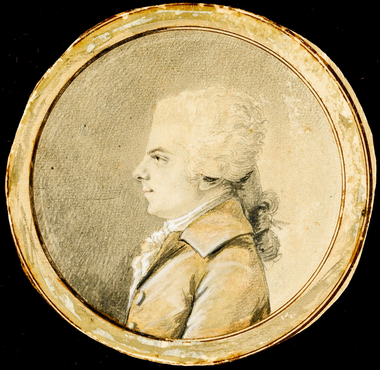 Wolfgang Amadeus Mozart - Augustin de Saint-Aubin (1736-1807). Kağıt üzerinde sanguine, siyah tebeşir ve beyaz renk, yaklaşık 1778. Ebat : D 13,8 cm. Özel koleksiyon by Augustin de Saint Aubin