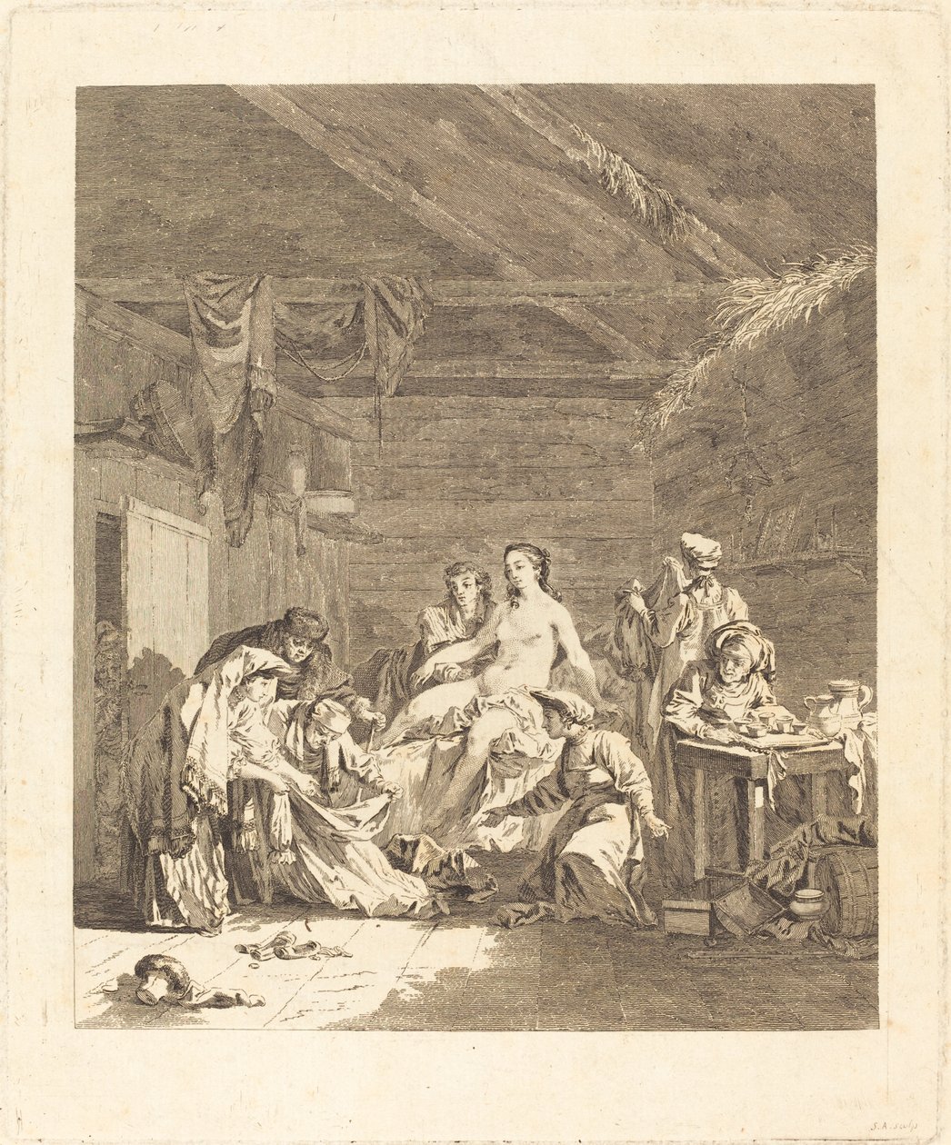 Le levye de la mariée russe (Evlilik Töreninden Sonra ve Düğün Ziyafetinden önce Rusların adeti) by Augustin de Saint Aubin after Jean Baptiste Le Prince