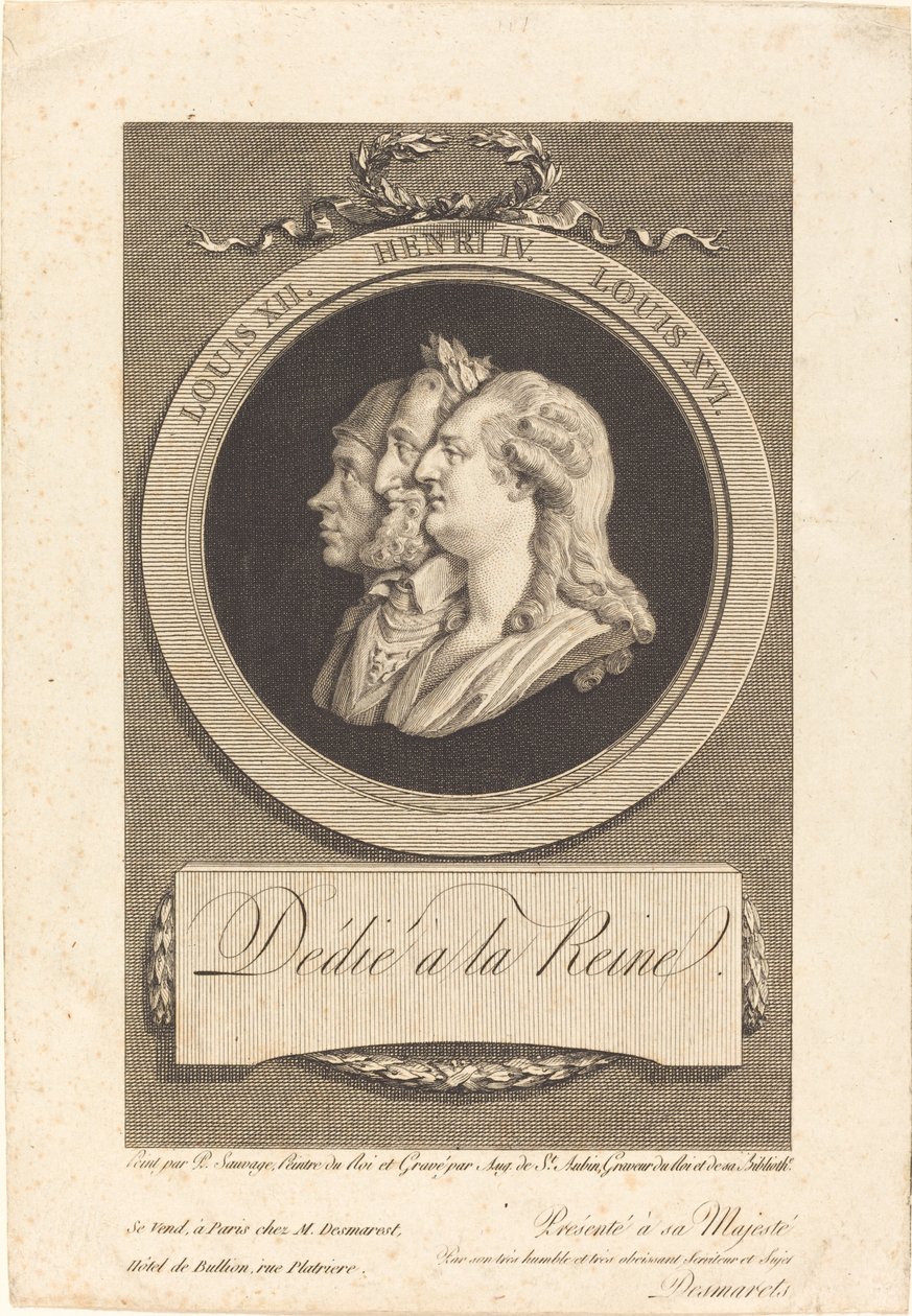 Louis XVI, Henri IV ve Louis XII by Augustin de Saint Aubin after Piat Joseph Sauvage