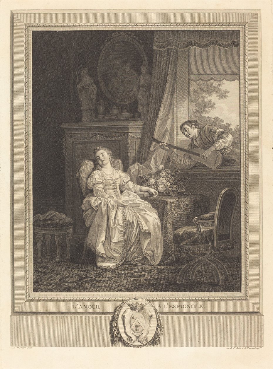İspanyol aşkı by Augustin de Saint Aubin and Noël Pruneau after Jean Baptiste Le Prince