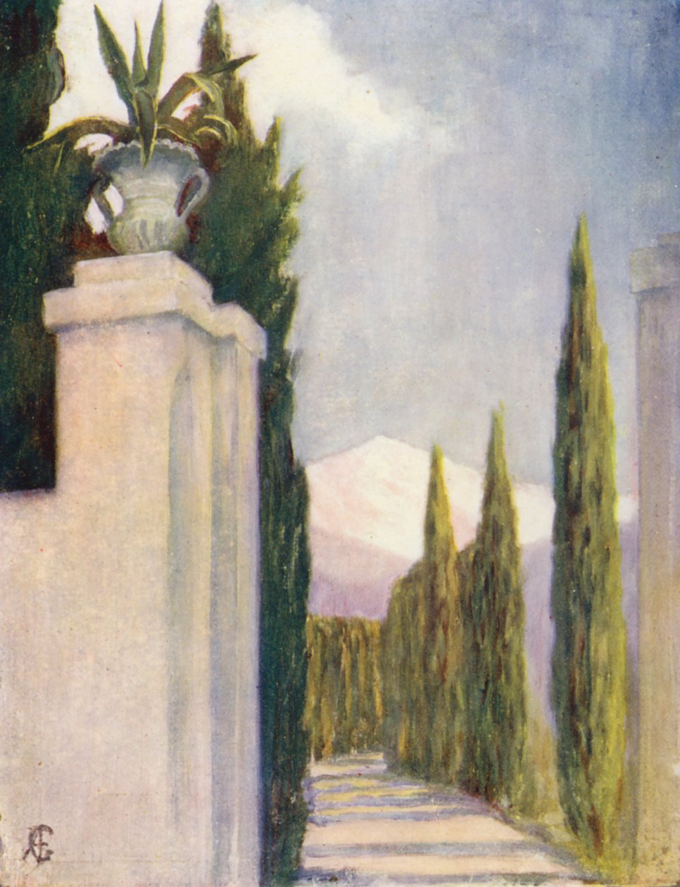 Generalife Bahçelerindeki Geçit, Granada (renkli litografi) by Augustine Fitzgerald