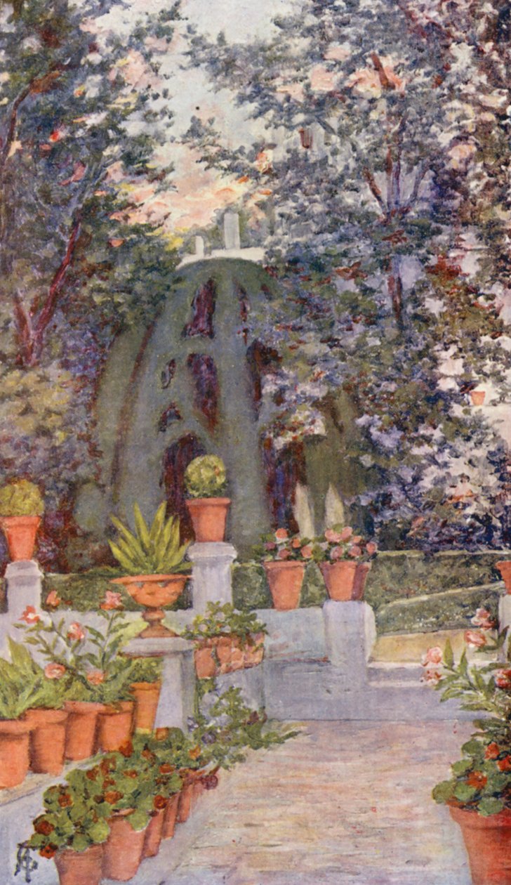 Generalife Bahçesinde, Granada (renkli litografi) by Augustine Fitzgerald