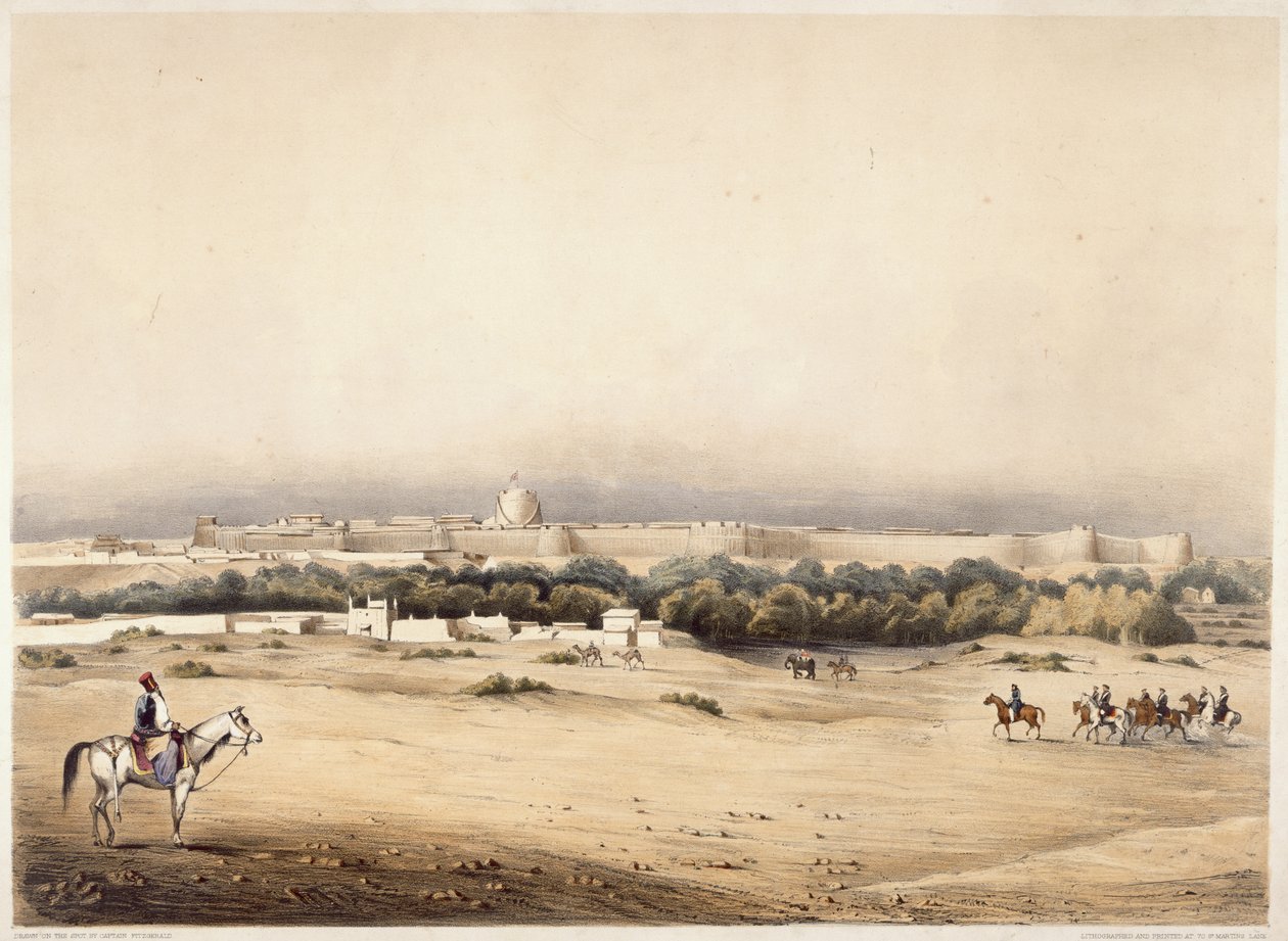 Ön planda Sir Charles Napier, ardından Scinde atının eskortu, Haydarabad, c.1850 (renkli taş) by Augustine Fitzgerald