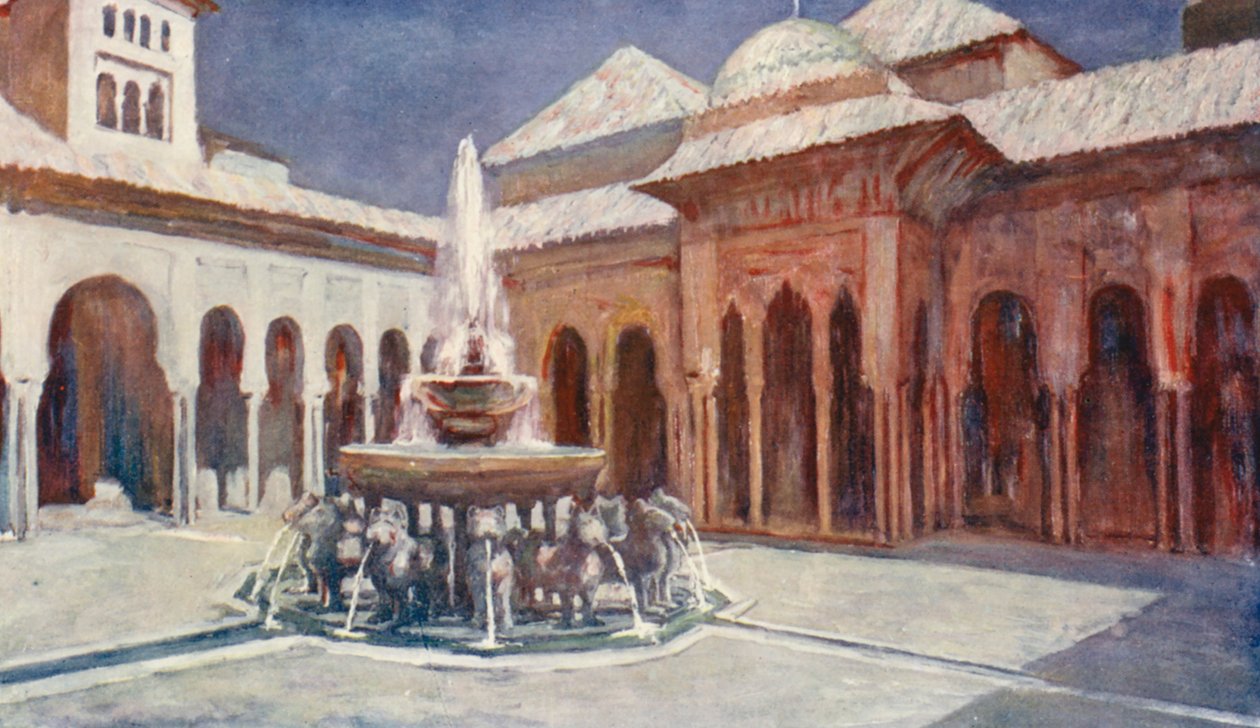 Aslanların Avlusu, Elhamra (renkli taş baskı) by Augustine Fitzgerald