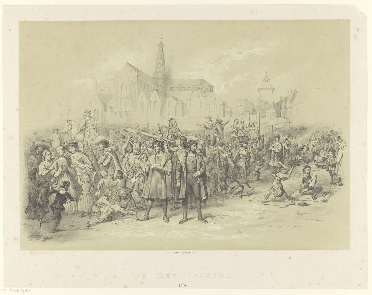 Rehberler broşür dağıtıyor Rederijkers 1500 (nesne üzerindeki başlık) by Augustinus Jacobus Bernardus Wouters