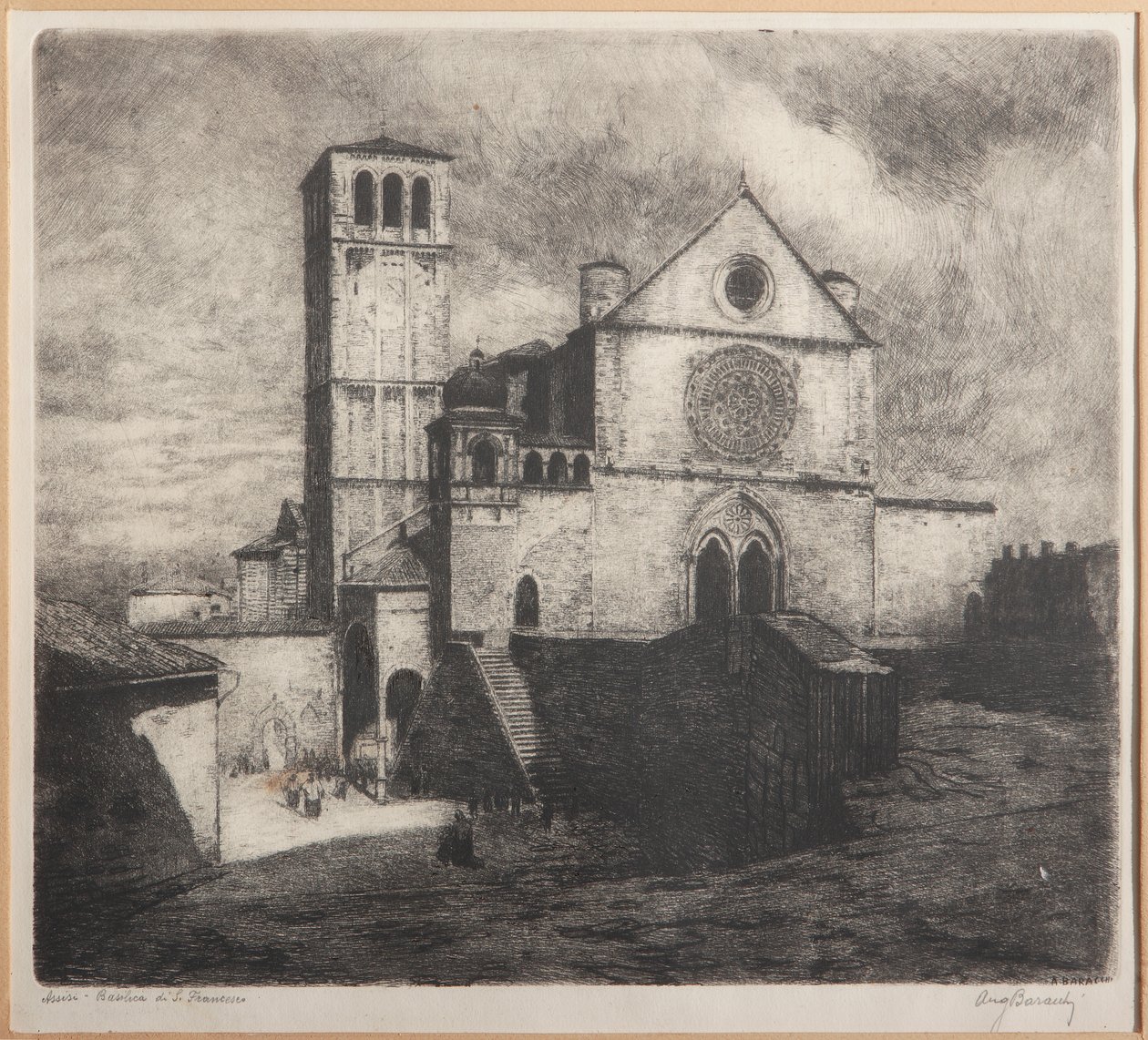 Assisi, Aziz Francis Bazilikası (kağıt üzerine gravür) by Augusto Baracchi