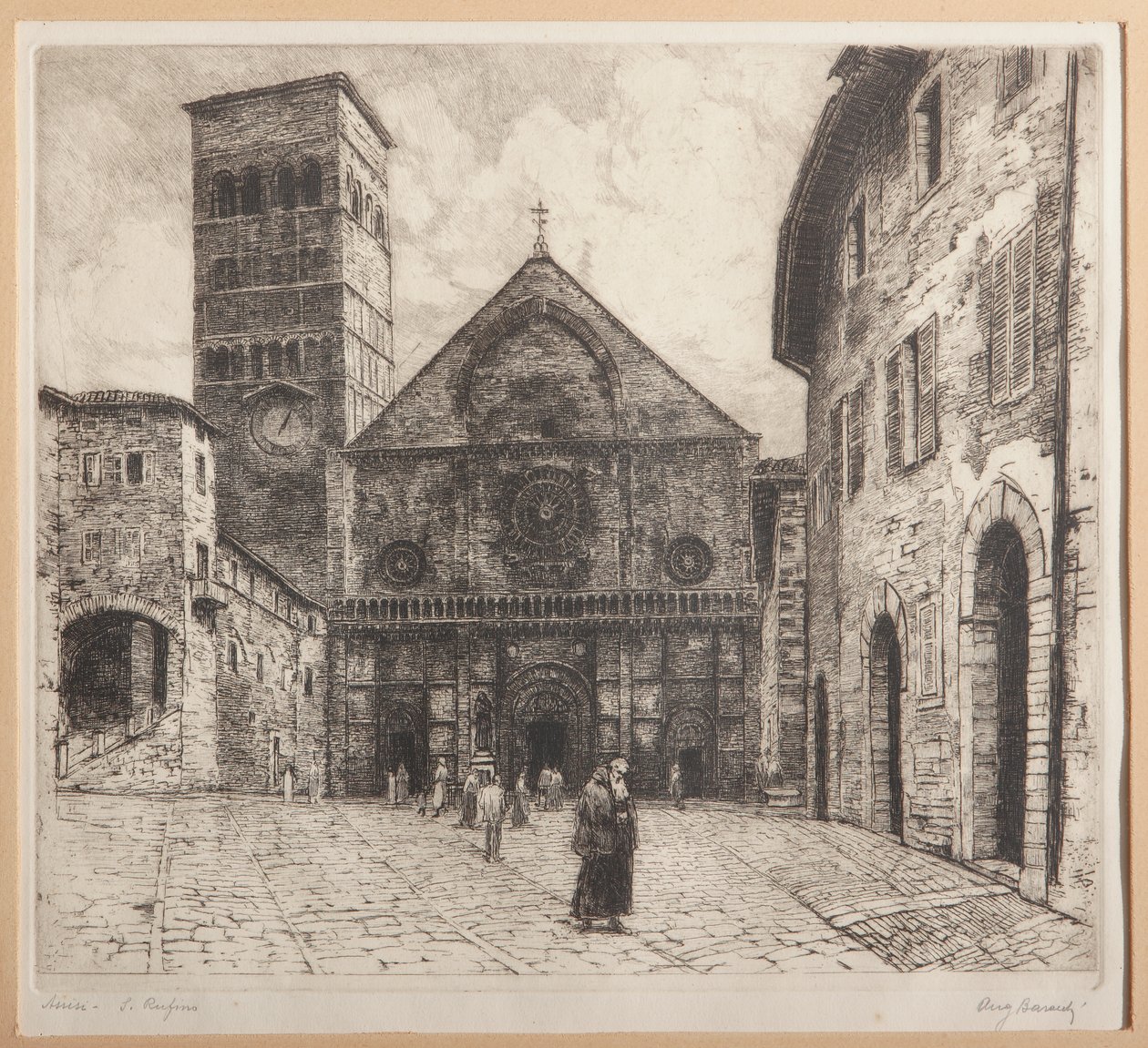 Assisi, S. Rufinus (kağıt üzerine gravür) by Augusto Baracchi
