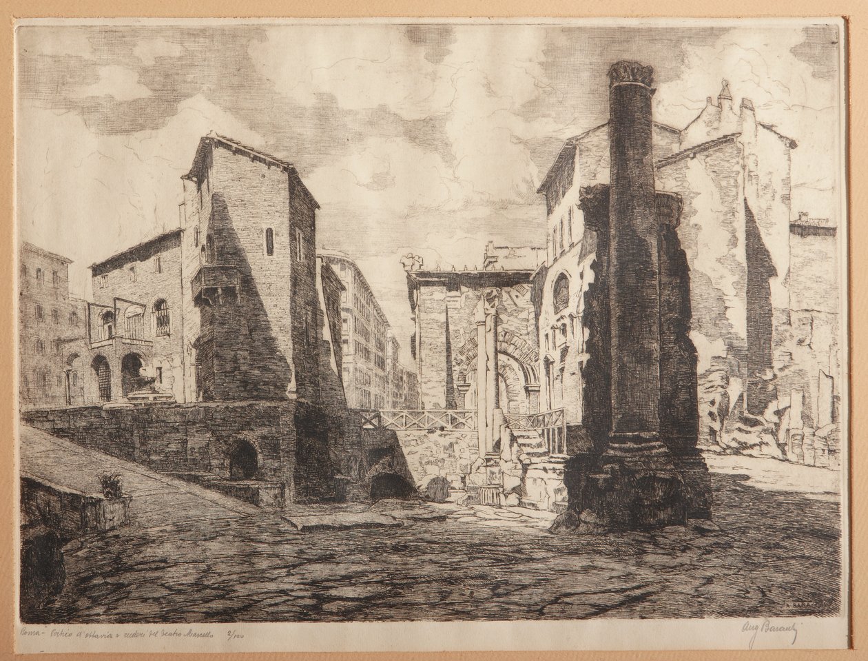 Roma, Octaviae Porticus ve Marcellus Tiyatrosu Harabeleri (kağıt üzerine gravür) by Augusto Baracchi