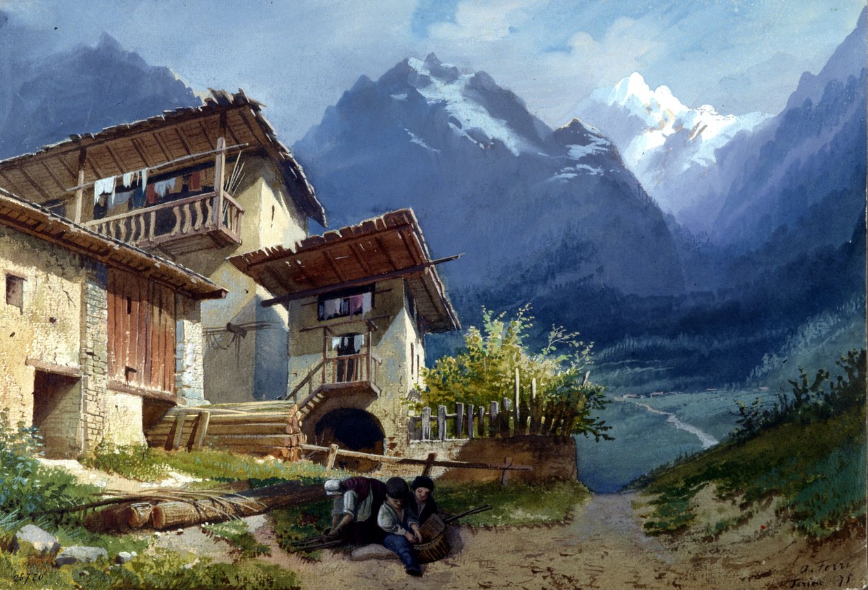 Opera için set tasarımı, Gaetano Donizetti tarafından "Linda di Chamounix", Torino, 1875 by Augusto Ferri