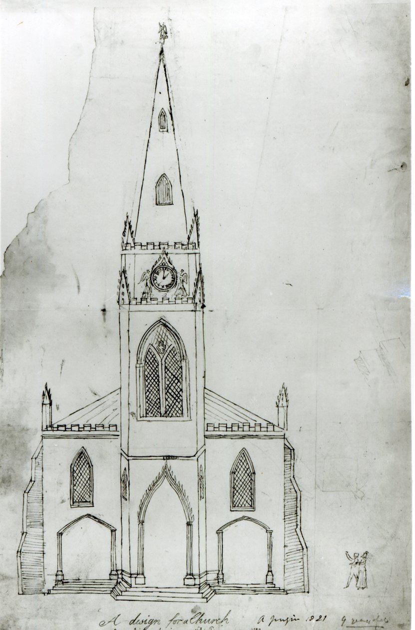 Kilise İçin Bir Tasarım, 1821 (kağıt üzerine mürekkep) by Augustus Charles Pugin