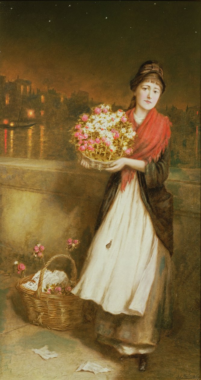 Londralı Bir Çiçek Kız, 1877 by Augustus Edward Mulready