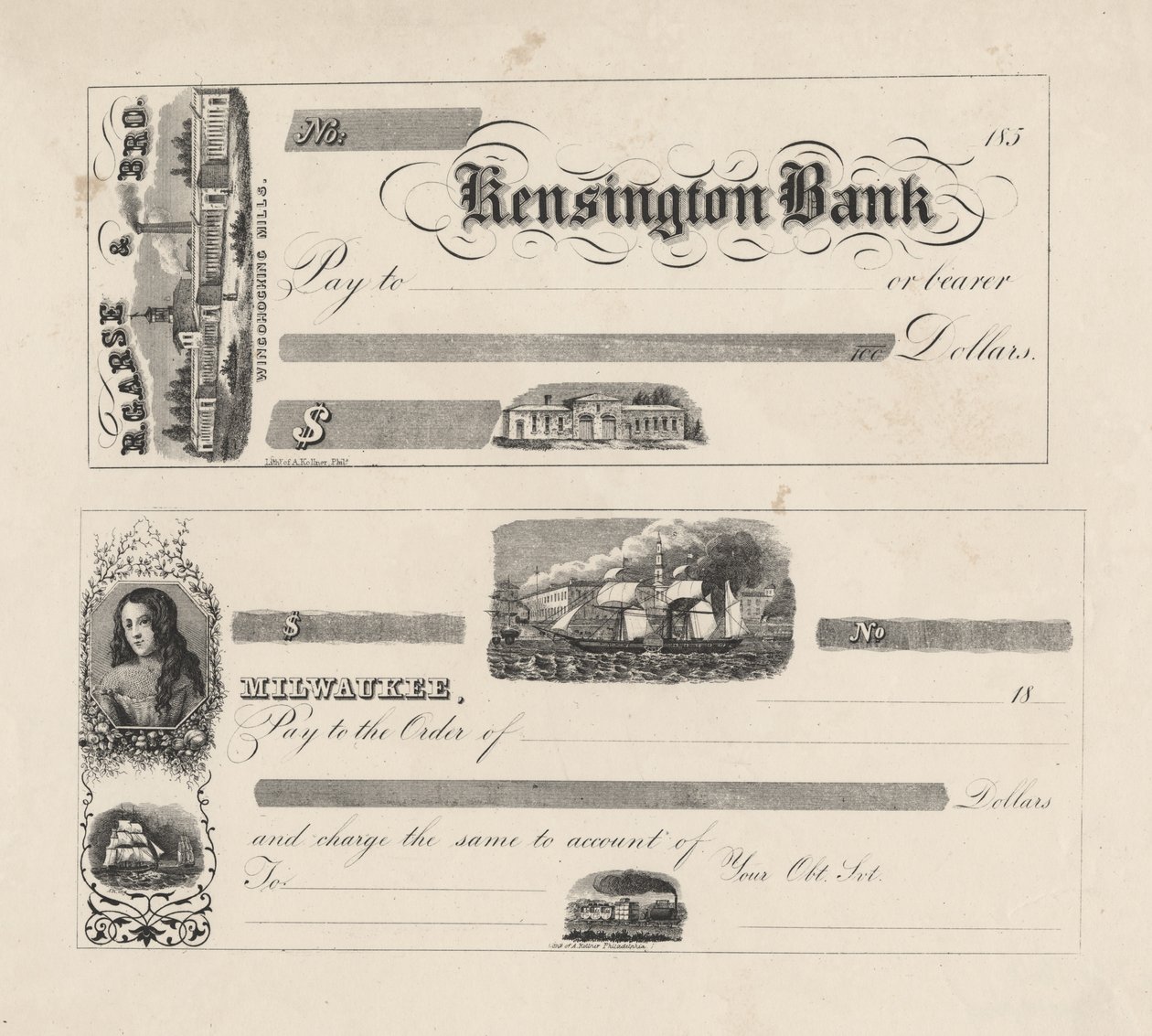 Kensington Bank için banknot, 1850 by Augustus Kollner