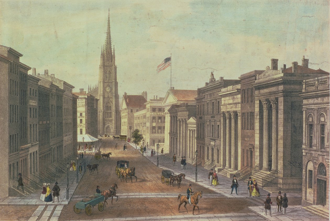 Wall Street, New York, Deroy, pub tarafından oyulmuş. Goupil und Co, 1850 tarafından by Augustus Kollner