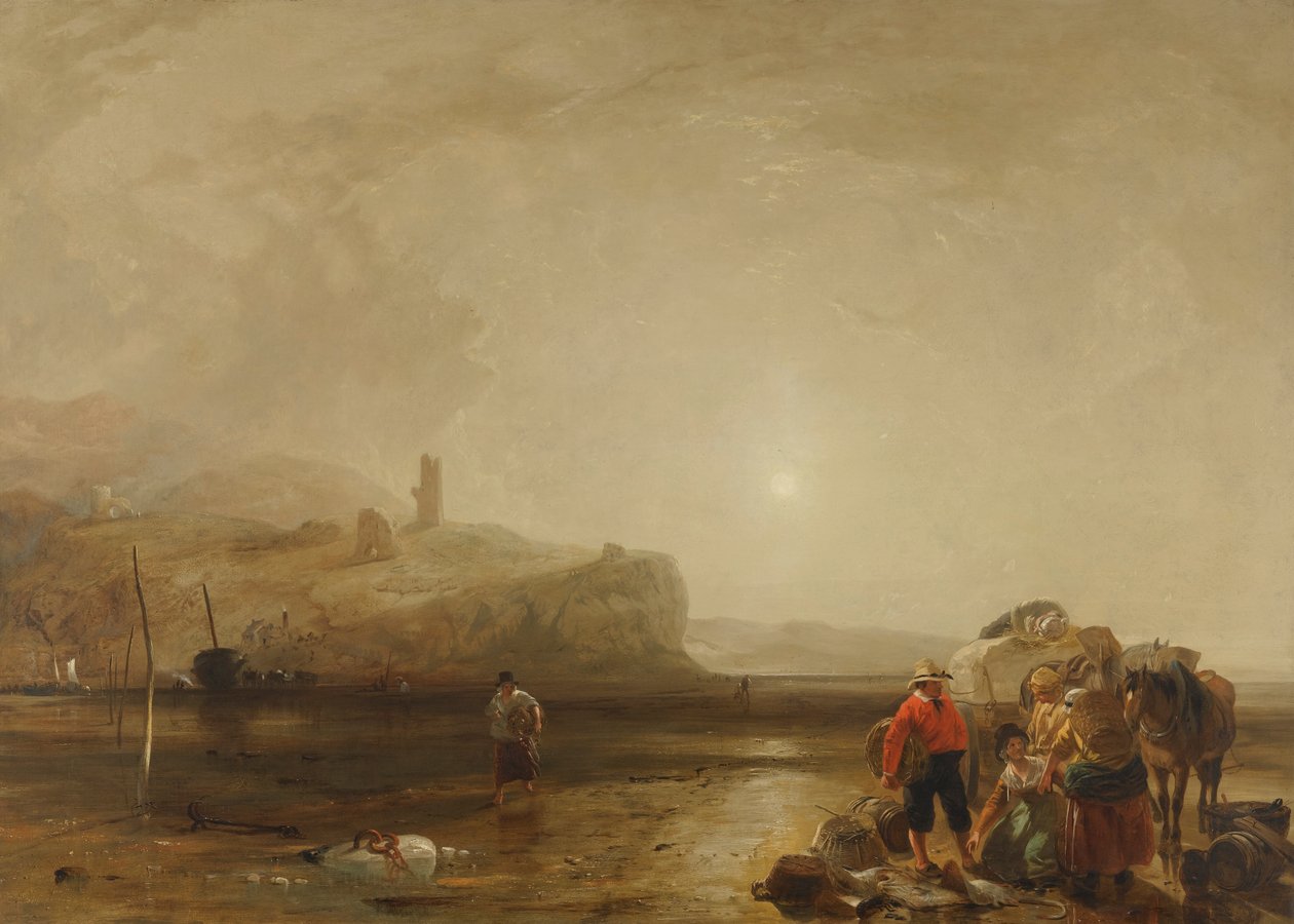 Balık Pazarlığı Rakamlarla Sahil Manzarası by Augustus Wall Callcott