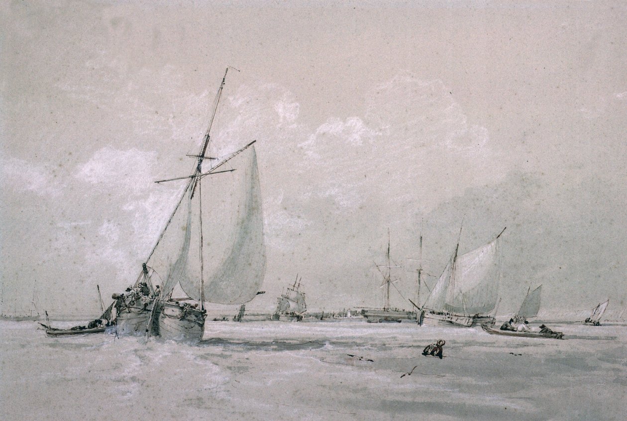 Fishing Smack Yalan Söylemek (çizim) by Augustus Wall Callcott