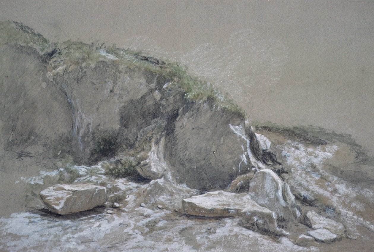 Kayalar ve Deniz, Wight Adası, (çizim) by Augustus Wall Callcott