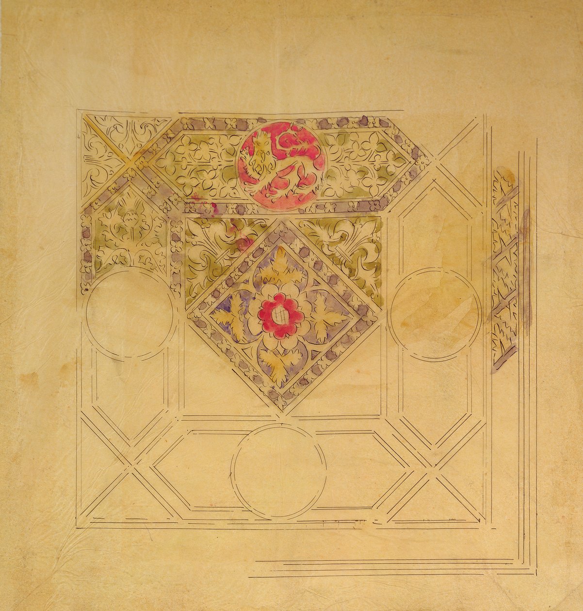 Westminster Sarayı için tavan tasarımı (kağıt üzerinde kalem ve mürekkep ve wc) by Augustus Welby Northmore Pugin
