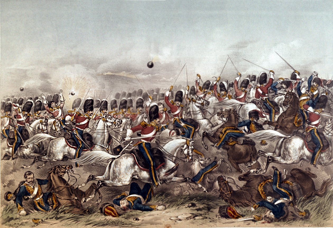 Balaclava Savaşı. Scots Greys'in parlak suçlaması, 25 Ekim 1854, Augustus Butler tarafından kazınmış, Stannard ve Dixon tarafından yayınlanmış, Londra, 6 Ocak 1855 by Augustus Butler