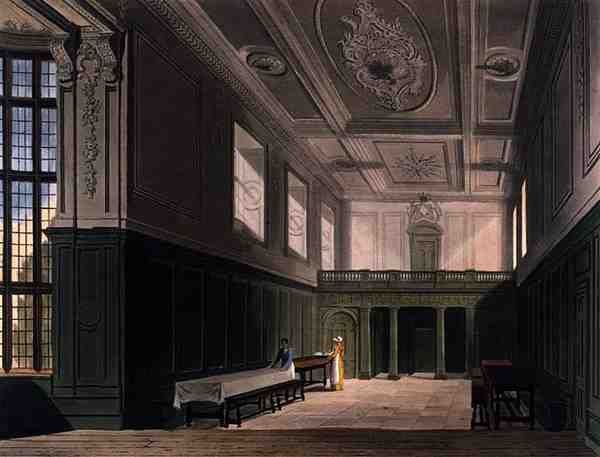 Sidney College Salonu, Cambridge, Daniel Havell (1785-1826), pub tarafından oyulmuş 