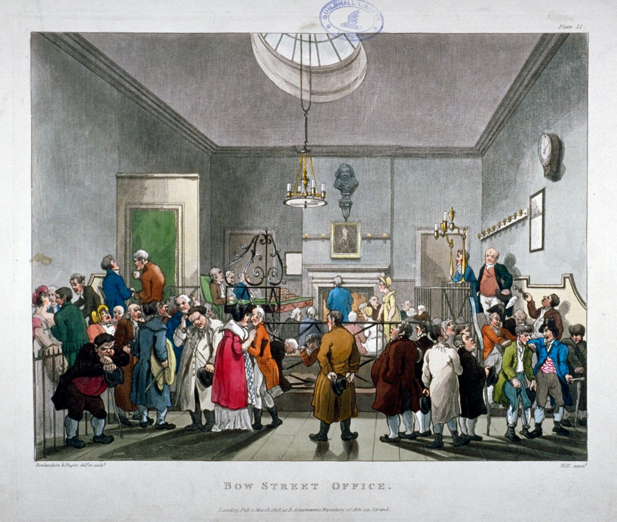 Bow Street Polis Mahkemesi, Westminster, Londra, 1808 by Augustus Charles Pugin, Thomas Rowlandson