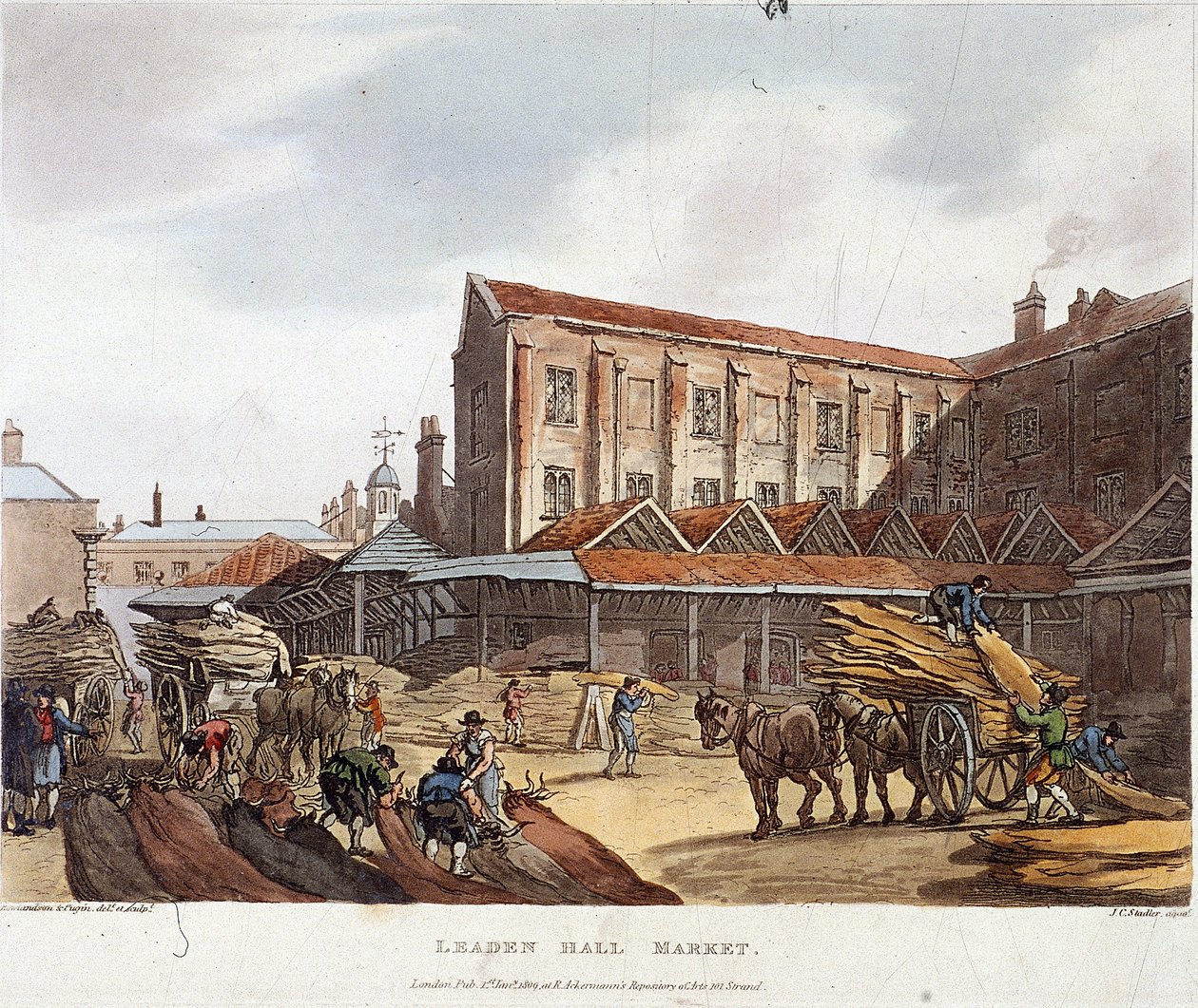 Leadenhall Pazarı, Londra, 1809 by Augustus Charles Pugin, Thomas Rowlandson