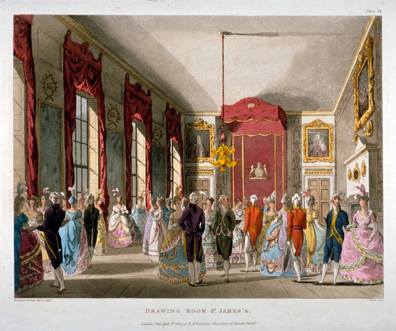 St James Sarayı'ndaki misafir odası, Westminster, Londra, 1809 by Augustus Charles Pugin, Thomas Rowlandson
