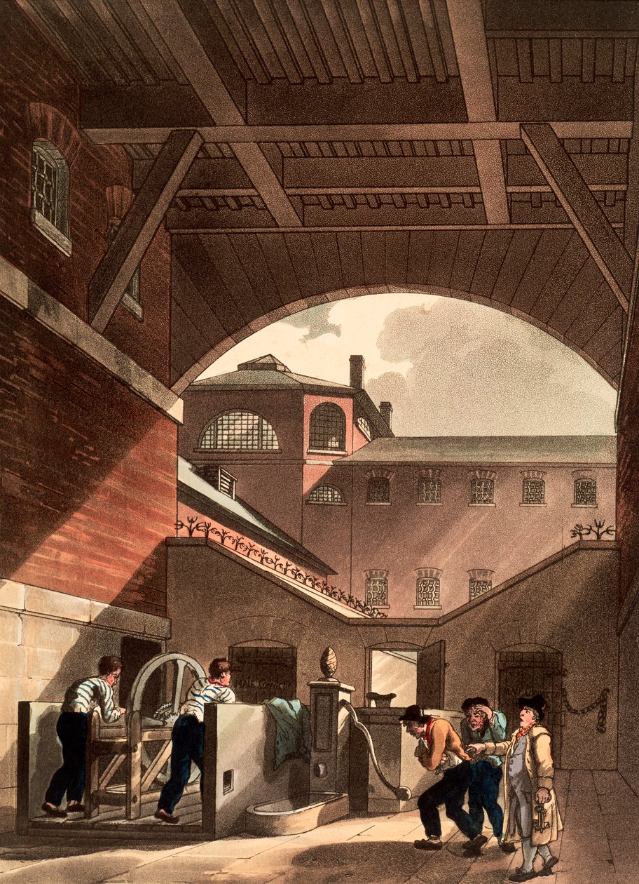 Cold Bath Fields Hapishanesinde su motoru, Londra, 1808 by Augustus Charles Pugin, Thomas Rowlandson