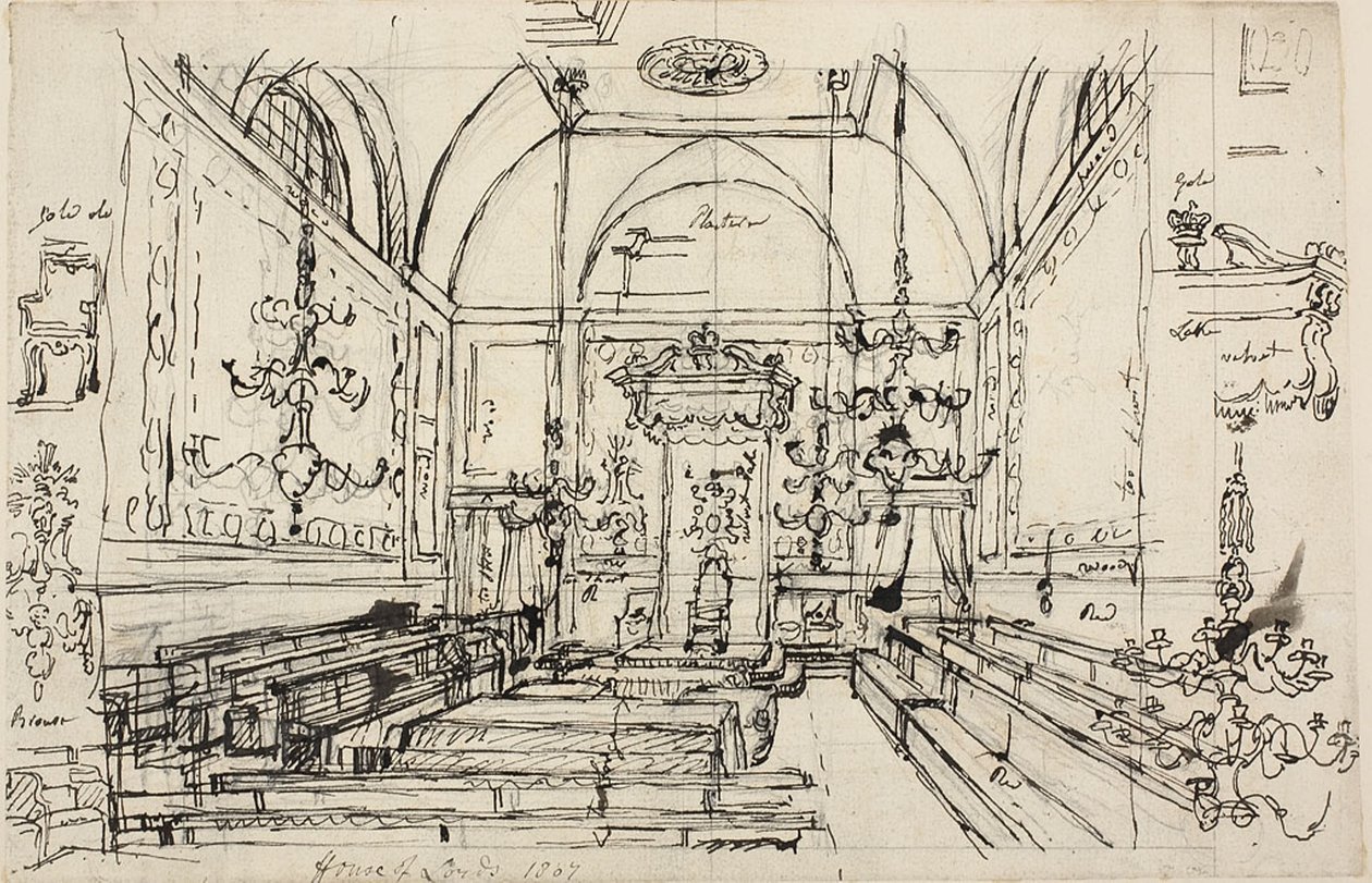 Lordlar Kamarası için çalışma by Augustus Charles Pugin