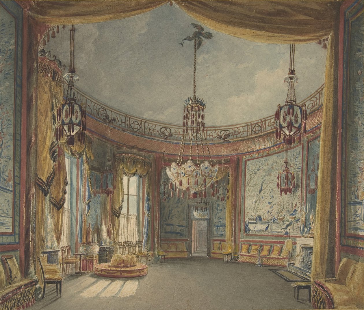Salon, Brighton Pavilion, yak. 1826. by Augustus Charles Pugin
