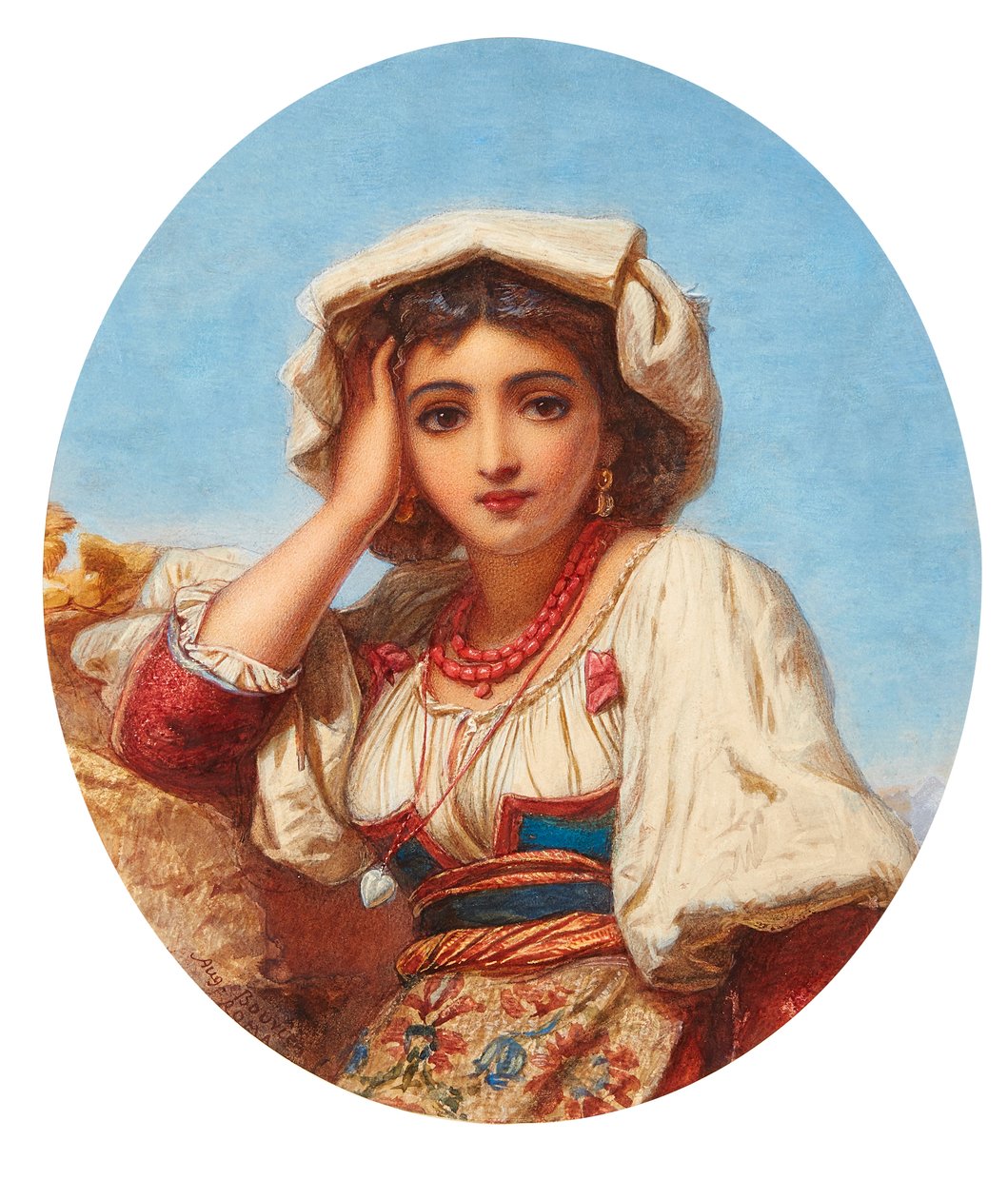 Bir İtalyan Kızın Başı (suluboya) by Augustus Jules Bouvier