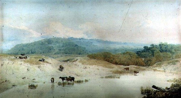 Yorkshire, Nehir ve Sığırda Görünüm, (çizim) by Augustus Wall Callcott