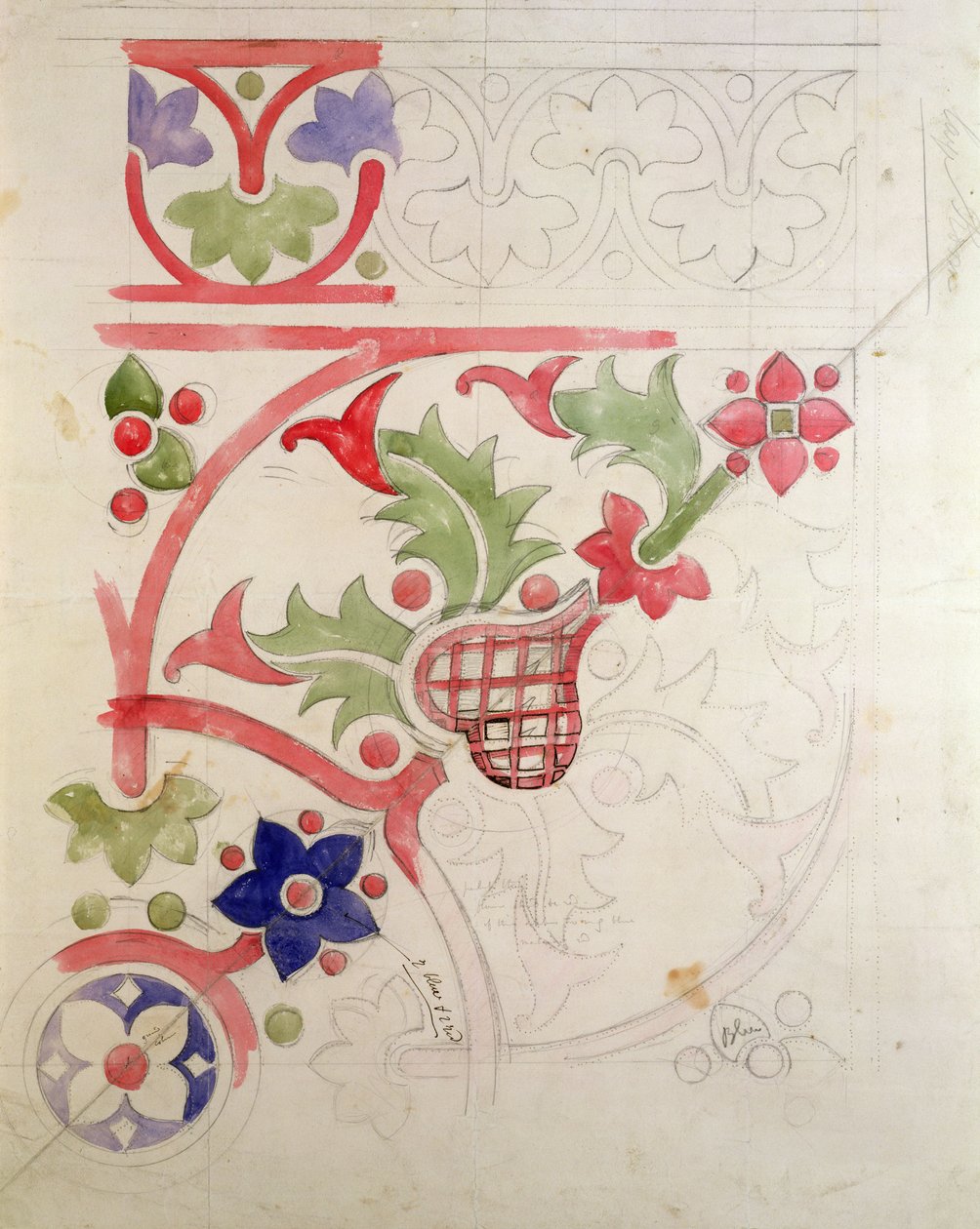 Lordlar Kamarası Kütüphanesi için çiçek tasarımı (kağıt üzerinde kalem ve tuvalet) by Augustus Welby Northmore Pugin