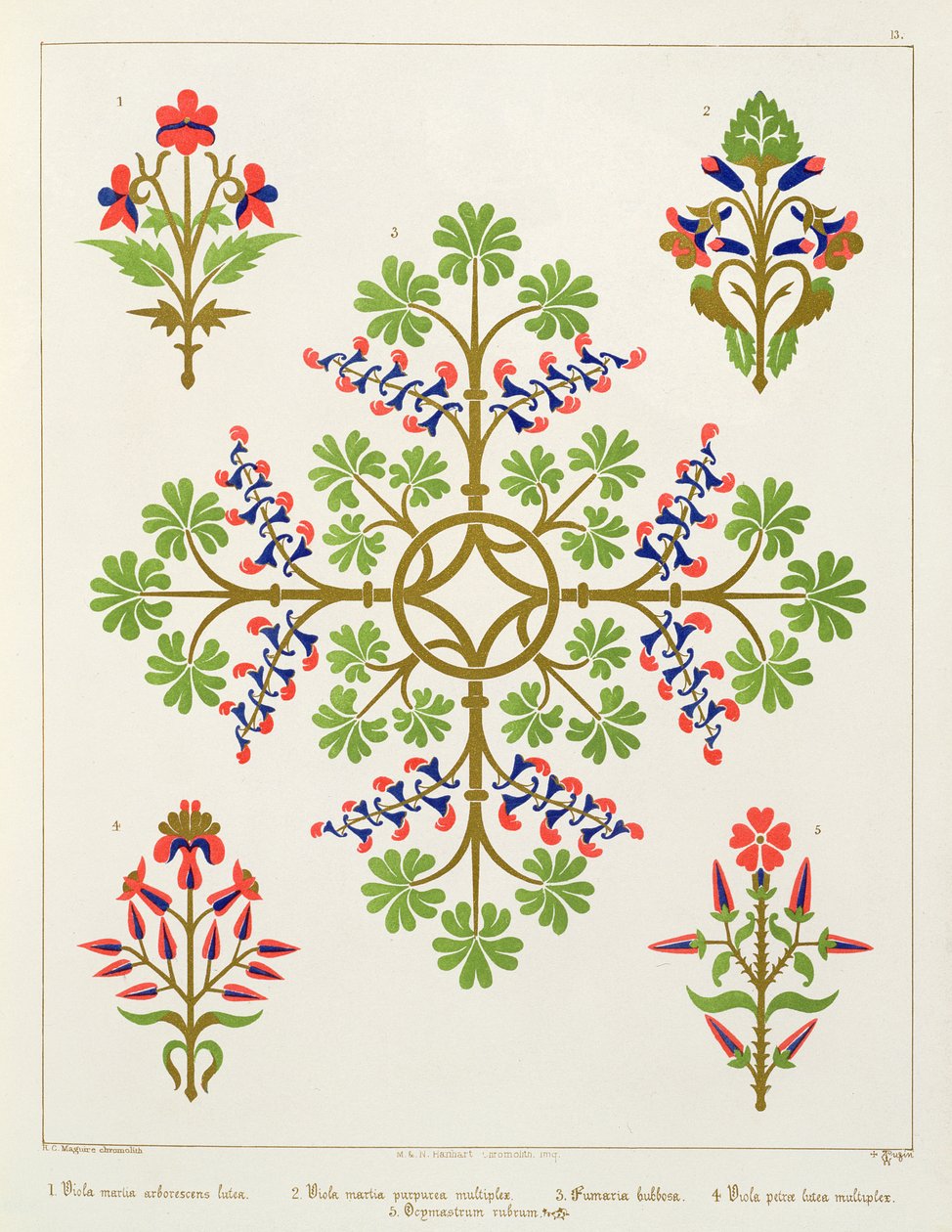 M. und N. Hanhart tarafından basılan gül motifli duvar kağıdı tasarımı by Augustus Welby Northmore Pugin