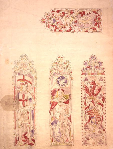 Westminster Sarayı için vitray pencere tasarımı (kalem ve mürekkep ve kağıt üzerine sulu boya) by Augustus Welby Northmore Pugin