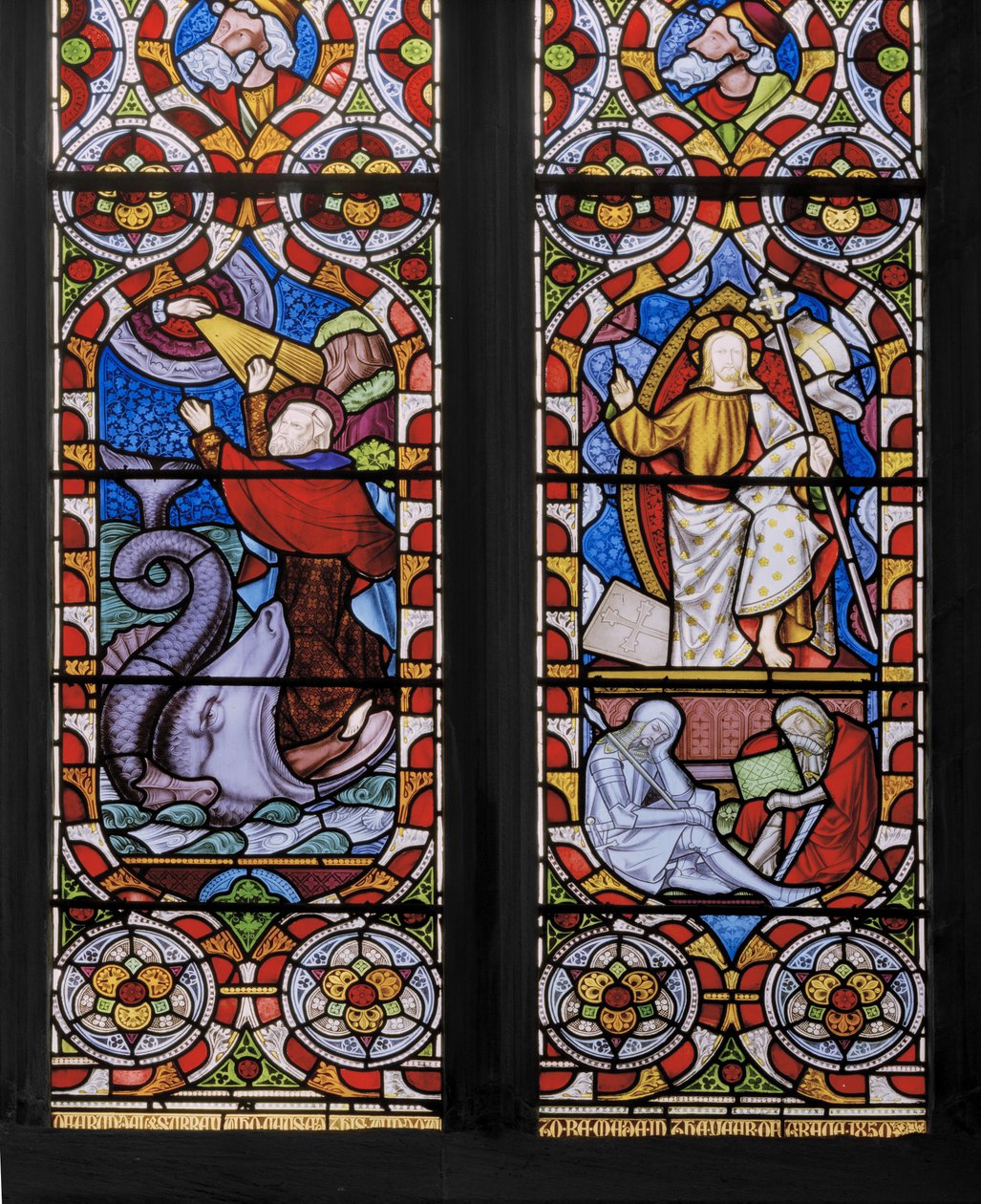 Tipler ve Anti-tipler: Yunus ve Balina ve Yükselen İsa, detay, 1850 (vitray) by Augustus Welby Northmore Pugin