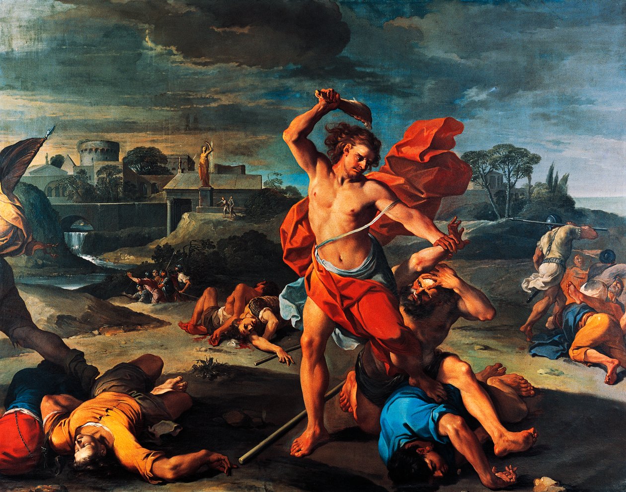 Samson Filistinlileri katlediyor, resim Aureliano Milani (1675-1749), tuval üzerine yağlı boya, 225x290 cm, İtalya by Aureliano Milani