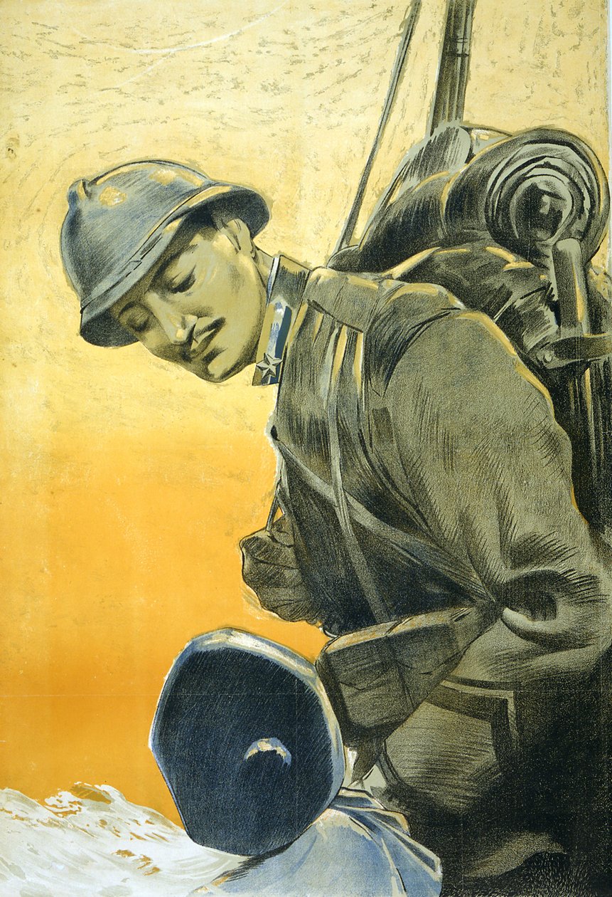 İtalyan I. Dünya Savaşı Posteri, küçük oğluna tepeden bakan bir askeri gösterir. 1917 Aurelio Craffonara by Aurelio Craffonara