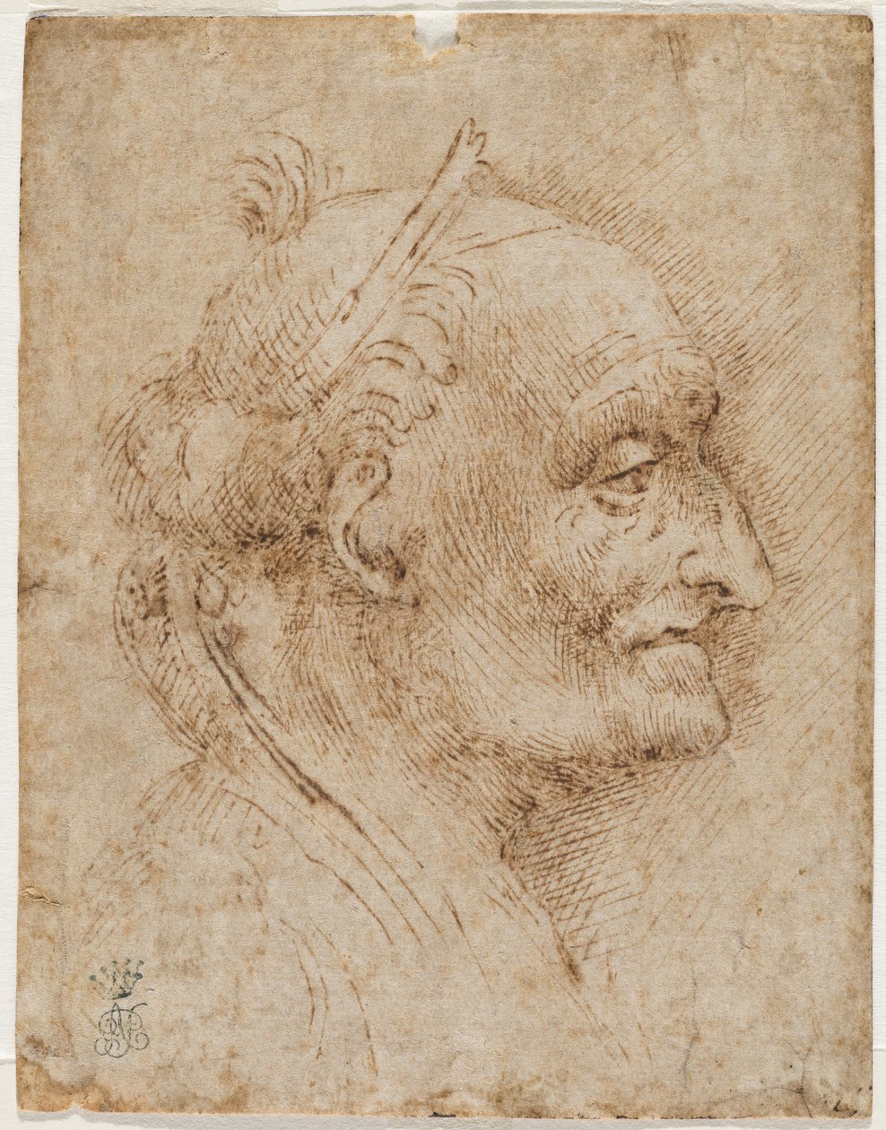 Sağda eski tonoz başı, 16. yüzyıl (metalik uç, karakalem, tükenmez kalem ve mürekkep) by Aurelio Luini
