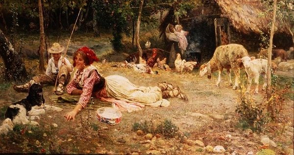 İtalyan Çiftlik Sahnesi by Aurelio Tiratelli
