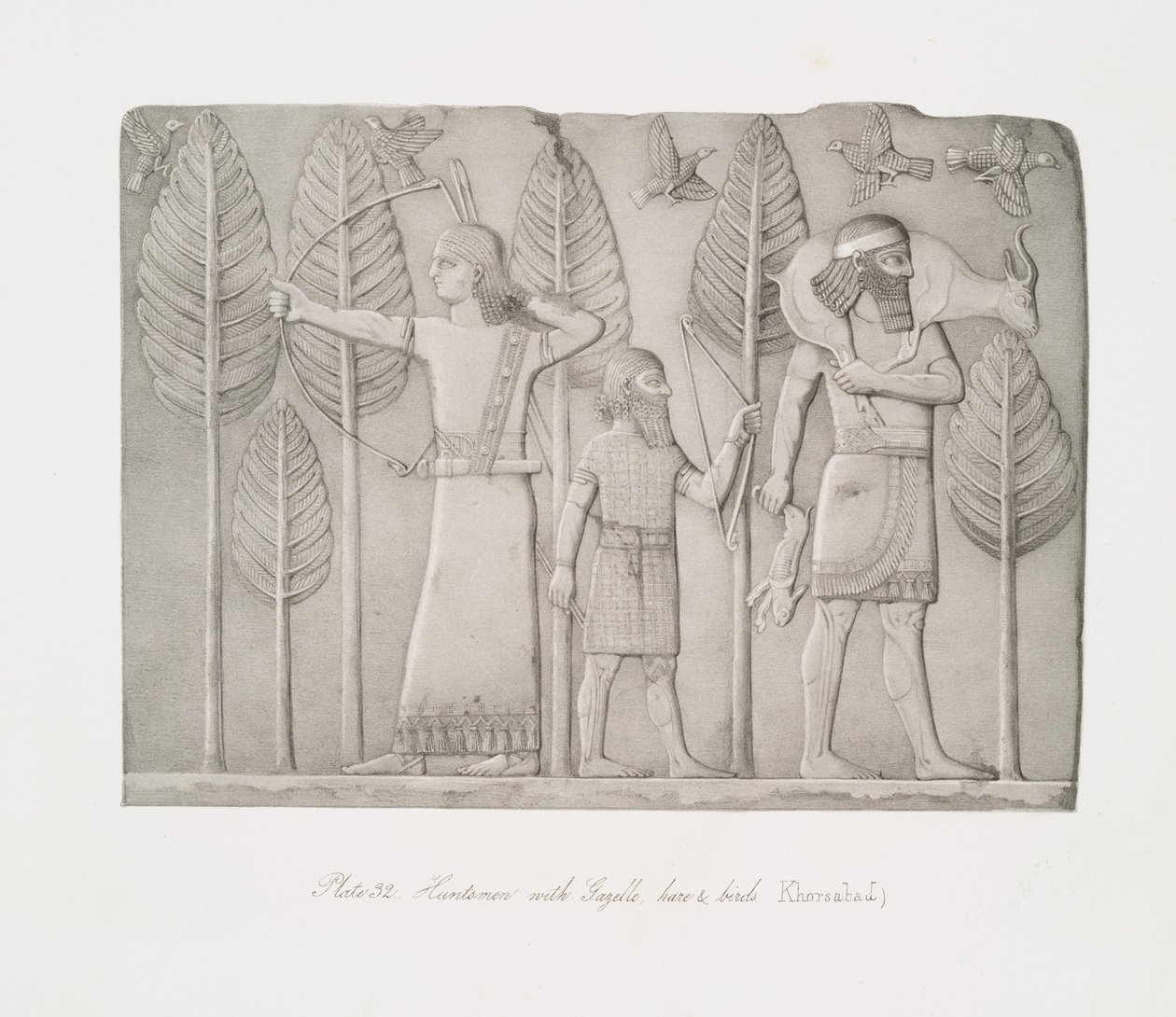 Ceylan, tavşan ve kuş avcıları (Khorsabad) by Austen Henry Layard