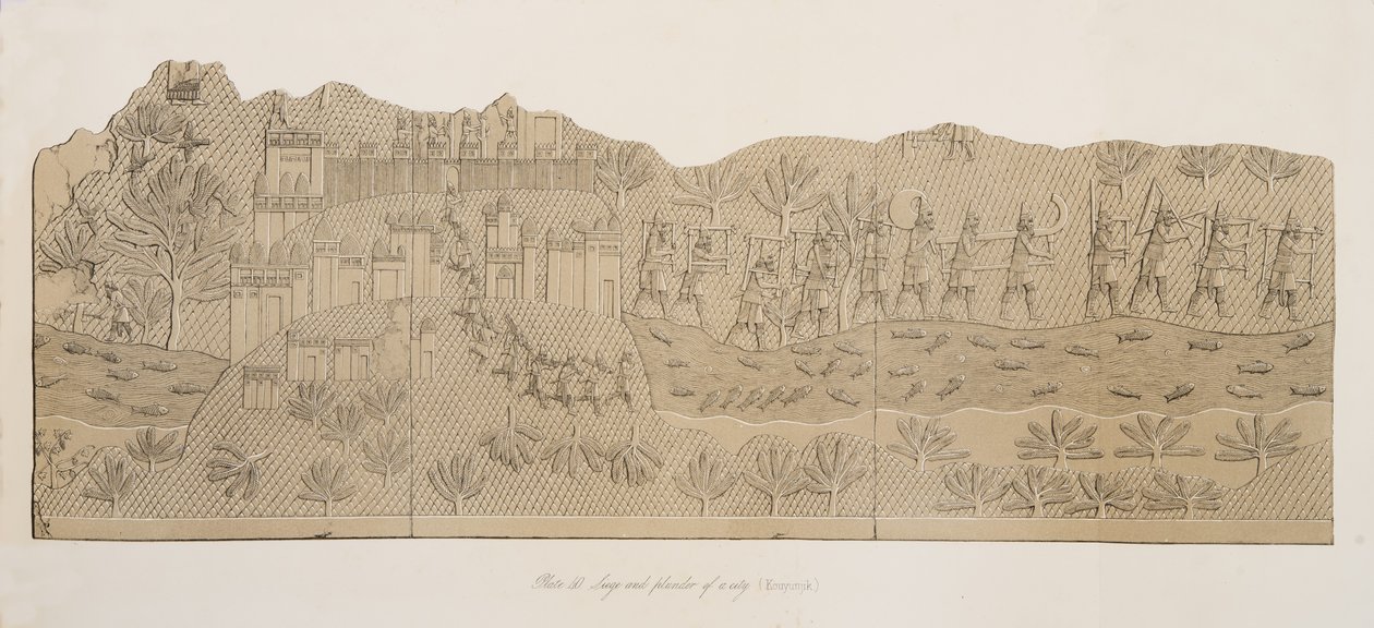 Bir Şehrin Kuşatması ve Yağmalanması (Kouyunjik), Nineveh Anıtlarından, pub. 1849 by Austen Henry Layard