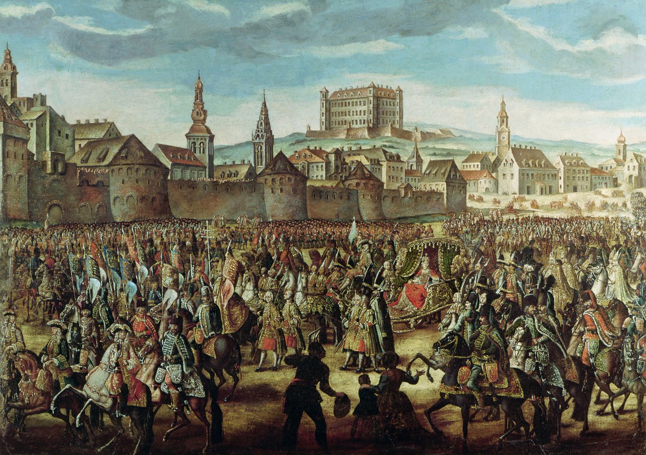 The Arrival of Empress Maria Theresa of Austria (1717-80) at Pressburg (Bratislava) on 25th August 1741  by Austrian School