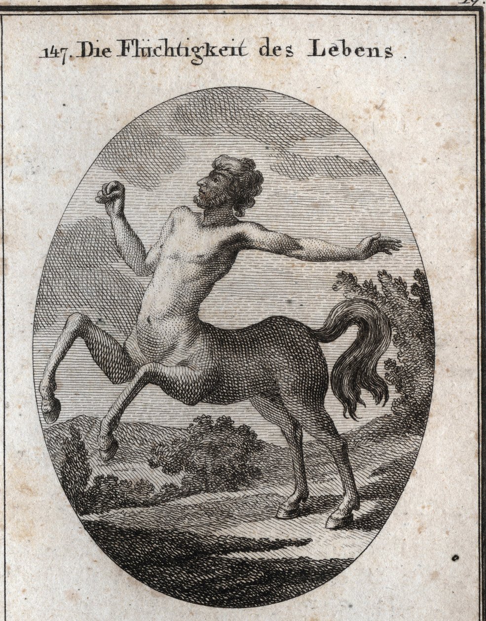 Bir Centaur tarafından temsil edilen insan yaşamının hızının alegorisi. Ressamlar, ressamlar, şairler, bilim adamları, eğitimciler ve daha yüksek zevklere sahip arkadaşlar için tasvir edilen tutkular ve alegoriler alanından ikonoloji veya fikirlerde "" gra by Austrian School