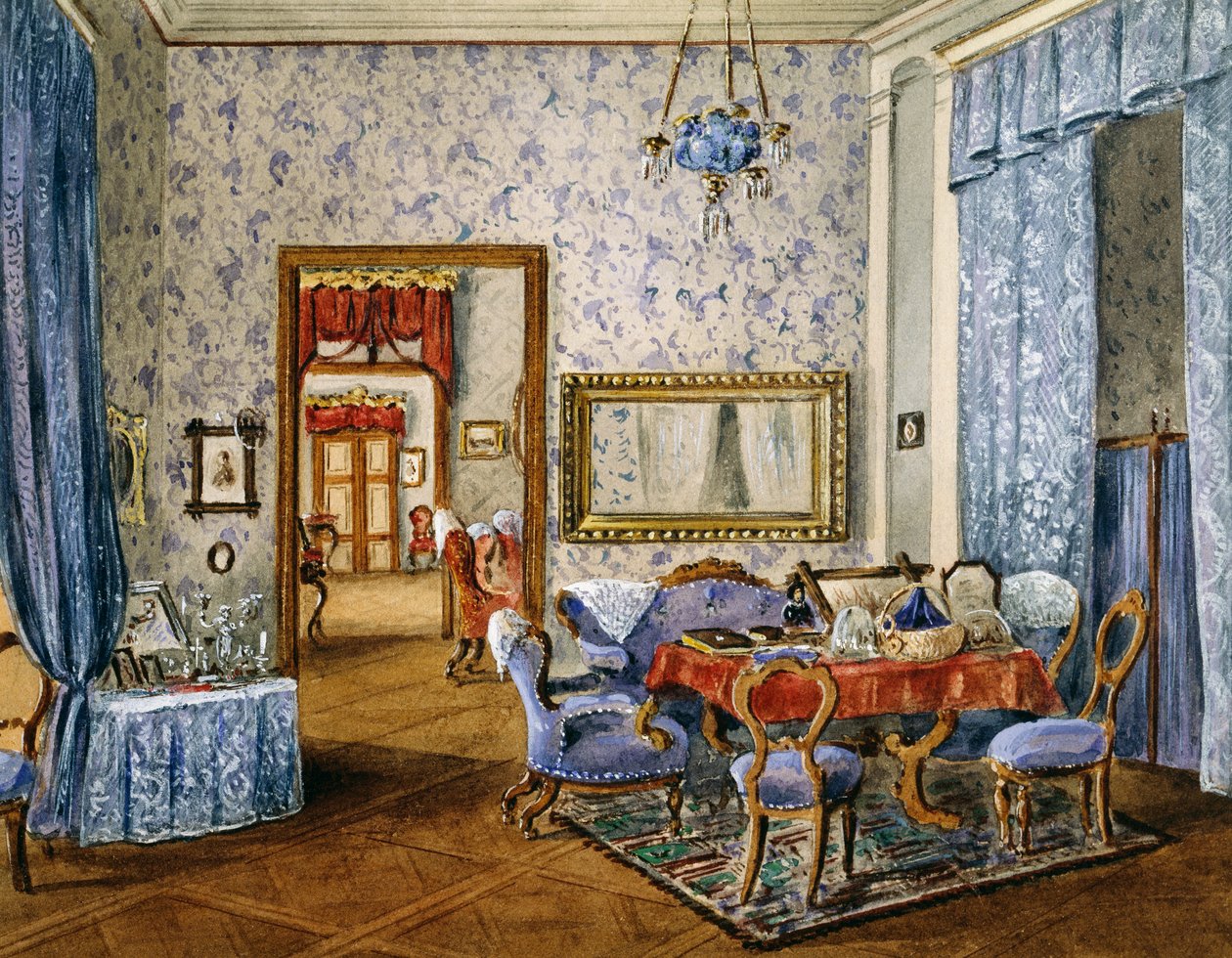 Biedermeier tarzı yatak odası, yaklaşık 1830, suluboya, Avusturya by Austrian School